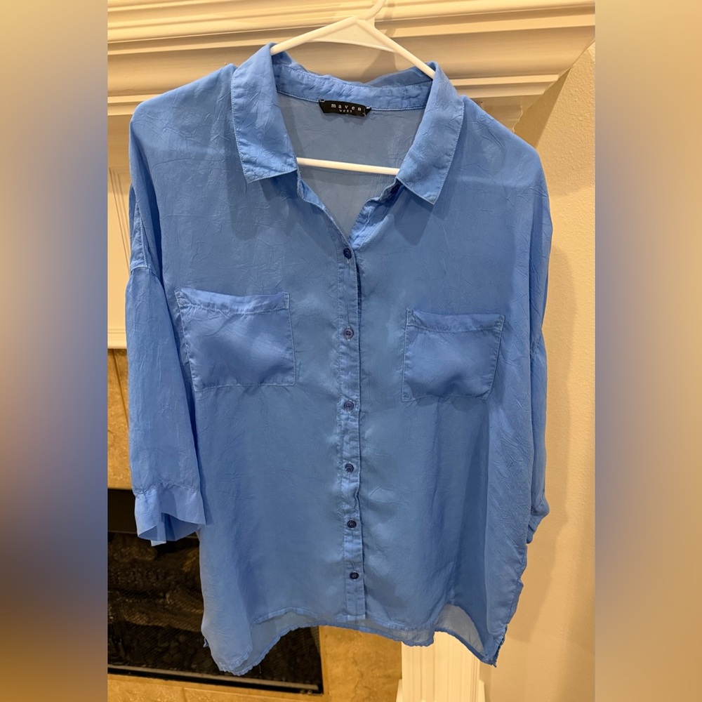 Maven West Classic Cargo Pocket Blouse in Bay Blue